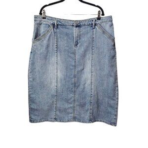 Baccini Denim Vintage Tailored Boho Midi Stretch Pencil Skirt